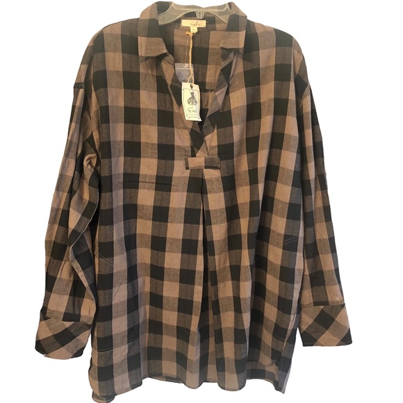 easel Tops Nwt Easel Los Angeles Oversized Plaid Long Sleeve Pull
